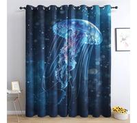 DlaQoryx Blue Jellyfish Blackout Curtains, Underwater Sea World Animal Curtains for Bedroom, Living Room Eyelet Curtain Thermal Window Curtains & Drapes 66 x 54 Inch Drop 2 Panels