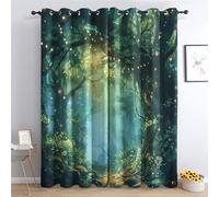 DlaQoryx Magic Forest Blackout Curtains, Fairytale Green Trees Jungle Plant Curtains for Bedroom, Living Room Eyelet Curtain Thermal Window Curtains & Drapes 66 x 54 Inch Drop 2 Panels