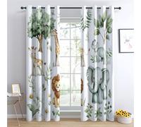 DlaQoryx Safari Animal Blackout Curtains 72 Inch Drop 2 Panels Cartoon Giraffes Lions Elephants Curtains for Bedroom, Eyelet Thermal Curtains & Drapes, Living Room Home Decor Window Curtains 46x72