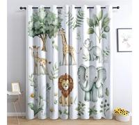 DlaQoryx Safari Animal Blackout Curtains 90 Inch Drop 2 Panels Cartoon Giraffes Lions Elephants Curtains for Bedroom, Eyelet Thermal Curtains & Drapes, Living Room Home Decor Window Curtains 50x90