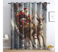 DlaQoryx Santa Claus Sleigh Blackout Curtains Christmas Reindeer Snowflake Curtain for Living Room, Bedroom Home Decor Window Drapes, 66x72 Inch 2 Panels Extra Wide Eyelet Thermal Curtains