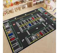 DLAYLQZG Boy and Girl Play Mat 2 Designs Fun Road Parking Lot Construction Site & City Street Living Carpet, Non-Slip Crystal Velvet, Multiple Sizes (Style 1,120x180cm)