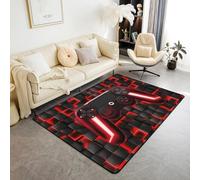 DLAYLQZG Gaming Controller Rug with Transparent Gamepad Design, Neon Lighting Effects Carpet for Game Room, Teen Bedroom, Playroom Durable Non-Slip Floor Mat for Gaming Setup (Red,100x120 cm)