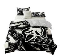 DLAYLQZG Horror Movie Halloween Skeleton Duvet Cover Black Cloak of Death Scythe Spectre Bedding Set 3Pcs Microfiber Screaming Skull Mask Quilt Cover with 2 Pillowcase (Black2,Double 200x200cm)