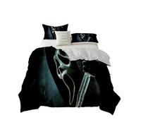 DLAYLQZG Horror Movie Halloween Skeleton Duvet Cover Black Cloak of Death Scythe Spectre Bedding Set 3Pcs Microfiber Screaming Skull Mask Quilt Cover with 2 Pillowcase (Black1,Single 135x200cm)