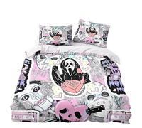DLAYLQZG Pink Horror Movies 3D Printed Quilt Cover Duvet Cover Comforter Covers Scary little Ghosts Calling Microfiber with Pillow Cases Bedding Set with Zipper Closure 3 Pieces (White,135 * 200cm)