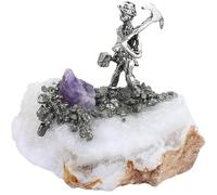 DLBTWDOYLS Agate Cluster Crystal and Miner Statues, Mini Mining Art Ornaments, Amethyst, Citrine, Blue Quartz and Agate, Collectible Gemstone Metal Statues Home Office Decoration (Purple)