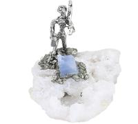 DLBTWDOYLS Agate Cluster Crystal and Miner Statues, Mini Mining Art Ornaments, Amethyst, Citrine, Blue Quartz and Agate, Collectible Gemstone Metal Statues Home Office Decoration (blue)