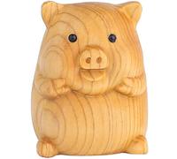 DLBTWDOYLS Cute miniature wooden pig statue, natural wood hand-carved animal small sculpture, Chinese 12 zodiac wooden art collectible gift, suitable for home or office decorations (pig)