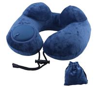DLBTWDOYLS Self-inflatable travel neck pillow, washable portable travel pillow with storage bag, head support pillow suitable for planes, cars, trains, offices (Lake Blue)