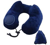 DLBTWDOYLS Self-Inflatable Travel Neck Pillow, Washable Portable Travel Pillow with Storage Bag, Head Support Pillow Suitable for Planes, Cars, Trains, Offices (Cyan)