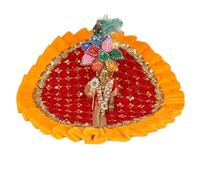 DLC Fancy Velvet Poshak for Laddu Gopal Ji Idol, Little Krishna Balgopal Lalu Dress for Janmashtmi puja, X-Large Size 6, 12 inch Kanhaiya Vastra Red and Yellow Frilled Ladoogopal Dress by Dulhan
