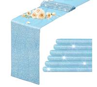 DLCFLF 6 Packs Light Blue Sequin Table Runners 12 x 108 Inch Glitter Dining Table Runner Sparkle Sequin Runners for Birthday Wedding Party Bridal & Baby Showers, Party Table Decorations