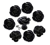 DLD 8PCS Black Ceramic Vintage Floral Rose Door Knobs Handle Drawer Kitchen + Screw (Black)