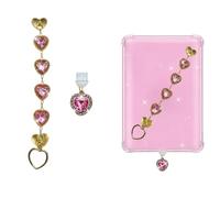 DLDXGXNR Stylish Kindle Strap & Type-C Dust Plug Charm Set for E-Reader, Kindle Accessories - Decorative Hands-Free Reading Holder, Hand Grip Chain, Bookish Gifts for Women & Girls (Pink heart)