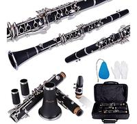 Dleisis B Flat Clarinet 17 Nickel Keys Student Standard Clarinet Set with 4C Mouthpiece, Hard Case, Cloth, Gloves, Shoulder Strap, Ebonite Bb Clarinet Beginner Student Clarinet Black