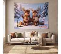 DLERFLOVR 3D Cartoon Christmas Wall Tapestry, Decorations Backdrop, 200x150 cm | Reindeer Wine Glass Tapestries Wall Hanging, Aesthetics Tapestries for Bedroom Living Room Dorm Decor