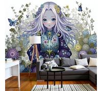 DLERFLOVR 3D Effect Photo Wallpaper Fairy Tale Girl Panoramic Wall Tapestry Retro Dark Silk Wall Murals for Office Bedroom Rental House Decoration, 250x175cm Purple
