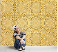DLERFLOVR 3D Effect Photo Wallpaper Mandala Grid Pattern Panoramic Wall Tapestry Moorish Islamic Tiles Silk Wall Murals for Office Bedroom Rental House Decoration, 250x175cm Amber