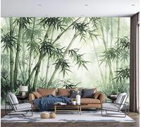 DLERFLOVR 3D Effect Photo Wallpaper Misty Bamboo Forest Ink Painting Panoramic Wall Tapestry Eastern Zen Style Silk Wall Murals for Office Bedroom Rental House Decoration, 350x256cm Olive Green