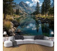 DLERFLOVR 3D Effect Photo Wallpaper Mountains And Lakes Panoramic Wall Tapestry Natural Scenery Photography Silk Wall Murals for Office Bedroom Rental House Decoration, 300x210cm Yellow-Green