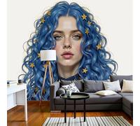 DLERFLOVR 3D Effect Photo Wallpaper Star-Shaped Curly-Haired Girl Panoramic Wall Tapestry Modern Fashion Silk Wall Murals for Office Bedroom Rental House Decoration, 250x175cm Royal Blue