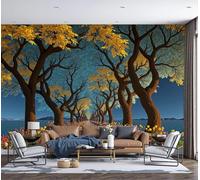 DLERFLOVR 3D Effect Photo Wallpaper Wildflower Path in The Woods Panoramic Wall Tapestry Dreamy European Corridor Silk Wall Murals for Office Bedroom Rental House Decoration, 200x140cm Golden