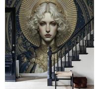 DLERFLOVR 3D Effect Retro Goddess Girl Wallpaper 200x140cm Photo Wallpaper European Classical Mythology Wall Art Print for Bedroom, Living Room, Corridor, Lounge Background Decoration, Gold