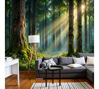 DLERFLOVR 3D Effect Sunlight Filtering Through The Trees Wallpaper 350x256cm Photo Wallpaper Moss Forest Wall Art Print for Bedroom, Living Room, Corridor, Lounge Background Decoration, Moss Green