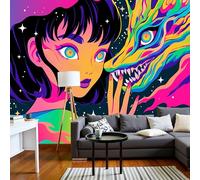 DLERFLOVR 3D Effect Wallpaper 200x140cm, Psychedelic Girl Alien Creature Art Wall Murals Space Galaxy Print Photo Wall Decoration for Living Room Bedroom Home Hallway Lounge, Multicolor