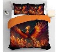 DLERFLOVR 3D Illustrations Duvet Cover Set King, 3 Pieces Phoenix Rises From The Ashes Bedding Sets Ultra Soft Breathable Reversible Comforter Cover Set for Kids Teens Boys Girls, 230x220cm, Red