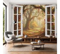 DLERFLOVR 3D Panoramic Custom Wallpaper Autumn Forest Photo Mural Ancient Forest Path Silk Photo Wallpaper, 200x140cm Wall Covering for Living Room, Bedroom, Office Home Decoration, Ochre Brown