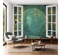 DLERFLOVR 3D Panoramic Custom Wallpaper Magic Forest Photo Mural Retro Firefly Secret Realm Silk Photo Wallpaper, 400x280cm Wall Covering for Living Room, Bedroom, Office Home Decoration, Blue-Green