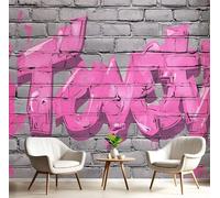 DLERFLOVR 3D Photo Wallpaper Graffiti Text 250x175cm - Urban Style Silk Cloth Mural Wallpaper, Charcoal Gray Wall Stickers Art Wall Mural for Living Room Sofa Tv Background Bedroom