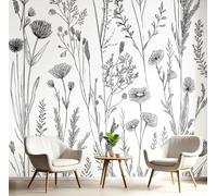 DLERFLOVR 3D Photo Wallpaper Weeds and Flowers 350x256cm - Line Wildflowers Silk Cloth Mural Wallpaper, Grey Wall Stickers Art Wall Mural for Living Room Sofa Tv Background Bedroom