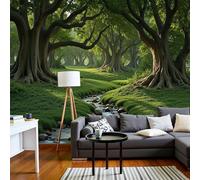 DLERFLOVR 3D Silk Wall Mural Realistic Nature Photo Wallpaper Lush Forest Stream Poster Picture Design Modern Wall Art for Living Room Bedroom Restaurant Home Decor, 250x175cm, Moss Green