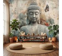 DLERFLOVR 3D Silk Wall Mural Zen Art Photo Wallpaper Retro Buddha Statue Poster Picture Design Modern Wall Art for Living Room Bedroom Restaurant Home Decor, 450x315cm 尺寸, Beige