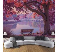 DLERFLOVR 3D Wall Mural Dreamy Red Leaf Tree Print Photo Wallpaper, Autumn Lake Silk Mural Decoration Poster Picture Design Wall Art for Living Room Kids Bedroom Background, Blush, 150x105cm