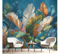 DLERFLOVR 3D Wall Mural Exotic 200x140cm Photo Wallpaper Abstract Palm Leaf Poster Picture Design Modern Wall Mural Decoration for Living Room Bedroom Dorm Office Décor, Blue-Green
