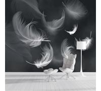 DLERFLOVR 3D Wall Mural Floating Feathers Print Photo Wallpaper, Luxury Silk Wall Mural Decoration Minimalist Style Poster Picture Design for Living Room Kids Bedroom Dark Gray, 250x175cm