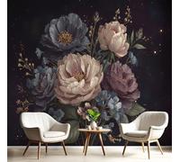 DLERFLOVR 3D Wall Mural Retro Style 400x280cm Photo Wallpaper Wildflower Bouquet Poster Picture Design Modern Wall Mural Decoration for Living Room Bedroom Dorm Office Décor, Black