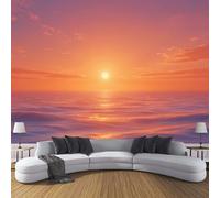 DLERFLOVR 3D Wall Mural Sunset at Sea Print Photo Wallpaper, Summer Evening Silk Mural Decoration Poster Picture Design Wall Art for Living Room Kids Bedroom Background,Orange, 150x105cm