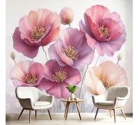 DLERFLOVR 3D Wall Mural Surrealism 350x256cm Photo Wallpaper Watercolor Poppy Poster Picture Design Modern Wall Mural Decoration for Living Room Bedroom Dorm Office Décor, Blush