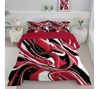 DLERFLOVR Abstract Lines Waves Coverless Duvet Set with 2 Pillowcases, King Reversible Duvet All Seasons with Red And Black Ink Pattern, Lightweight and Warm Down Alternative, 230x220cm, Red