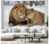 DLERFLOVR African Snowfields Tapestry Wall Hanging - Lion Falls In Love Wall Tapestries Aesthetic Home Decor for Bedroom Living Room Nursery, 200x150 cm, Light Brown