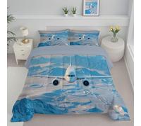 DLERFLOVR Airplane Reversible Coverless Duvet Single Lightweight and Warm Bedding Vast Landscape Down Alternative with Pillow Shams for All Seasons 135x200cm Light Blue