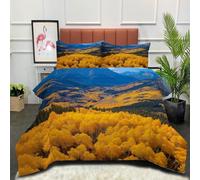 DLERFLOVR Alpine Canyon Coverless Duvet Super King Aerial View Of The Rocky Mountains Quilt Comforter Lightweight and Warm Bedding Sets with 2 Pillow Sham for All-Season 240x260cm Golden Yellow