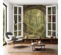 DLERFLOVR Arch Treehouse Wall Murals 200x140cm Mural Wallpaper Magical Forest Wall Art Large Format Digital Print for Bedroom Living Room Tv Background Wall Decoration, Yellow-Green