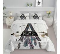 DLERFLOVR Arrows And Feathers Coverless Duvet King Triangle Illustration Reversible Quilt Comforter Lightweight and Warm Bedding Sets with 2 Pillow Sham for All-Season 230x220cm White