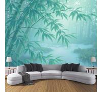 DLERFLOVR Bamboo Leaf Forest Photo Wallpaper Misty Bamboo Forest Wall Mural Silk Wall Décor Art Large Poster Picture Design Modern for Living Room Bedroom Dorm Décor 150x105cm - Light Green